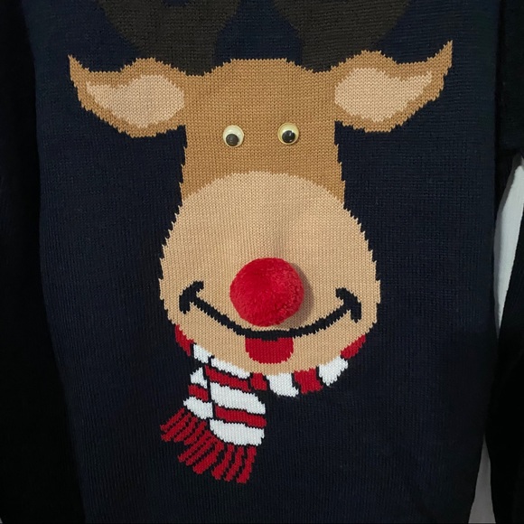RED POM POM NOSE REINDEER XMAS SWEATER - Picture 4 of 8